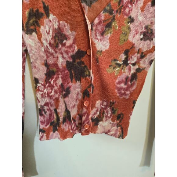 Ann Taylor Loft Floral Tie Neck Button Up Cardigan Sweater Multicolor SZ Medium - Picture 5 of 8